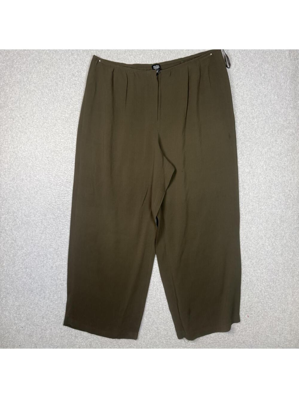 Eileen Fisher Woman Size 2X Plus Olive Green Pull On Pants Trousers